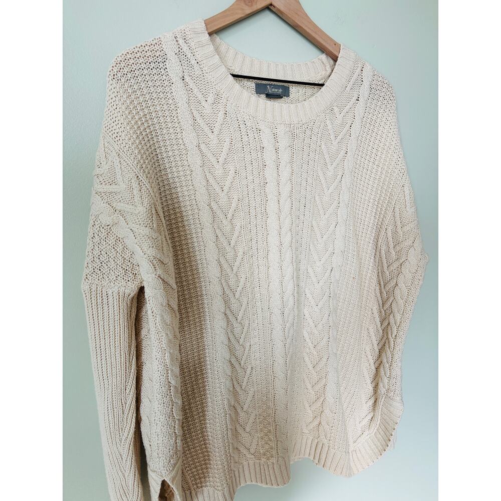 Natural Reflections Cream Cableknit Sweater Fisherman Large - Picture 3 of 8